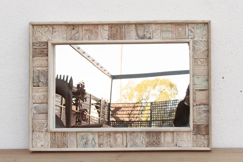 Rustic Abstract Carved Wall Mirror