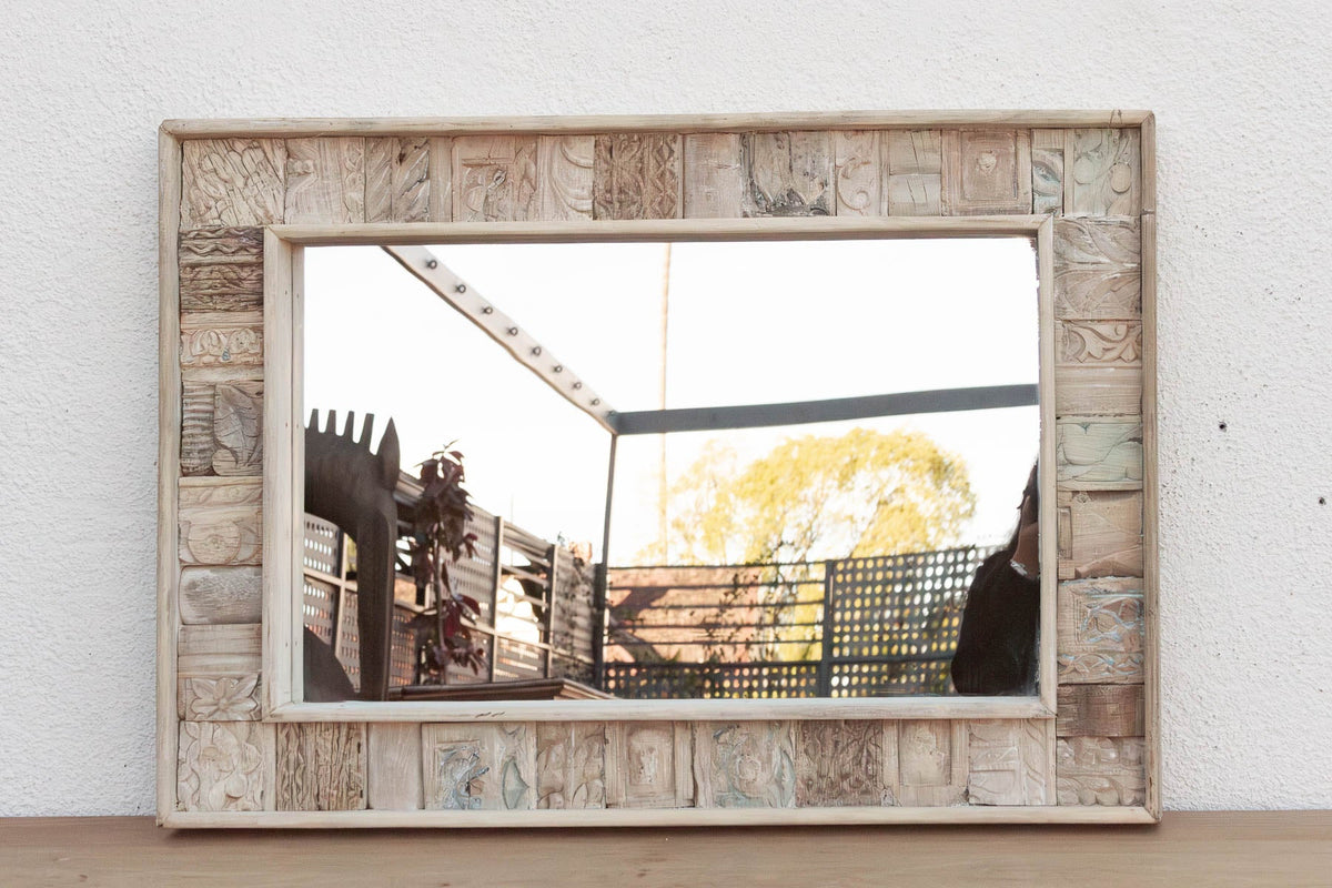 Rustic Abstract Carved Wall Mirror