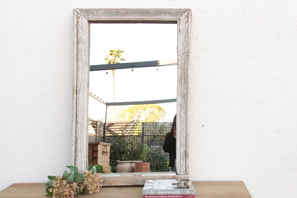 Antique Wabi Sabi Weathered Teak Mirror