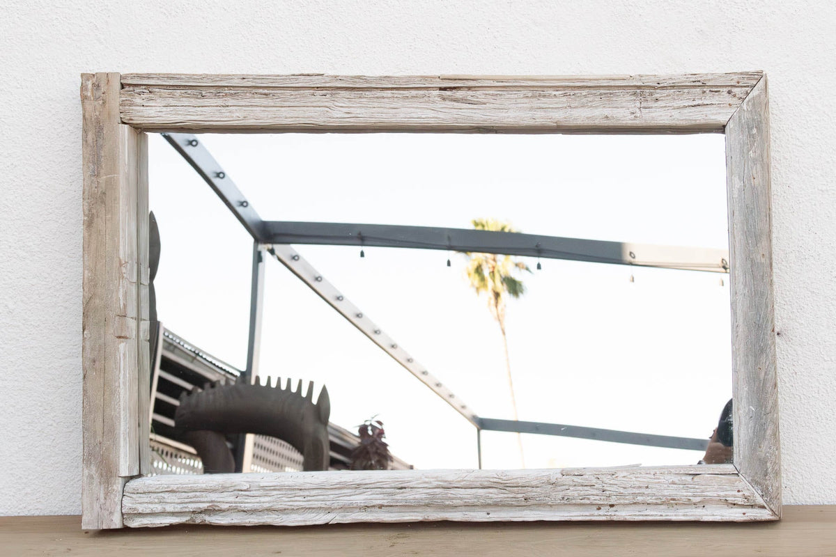 Antique Wabi Sabi Weathered Teak Mirror (Trade)
