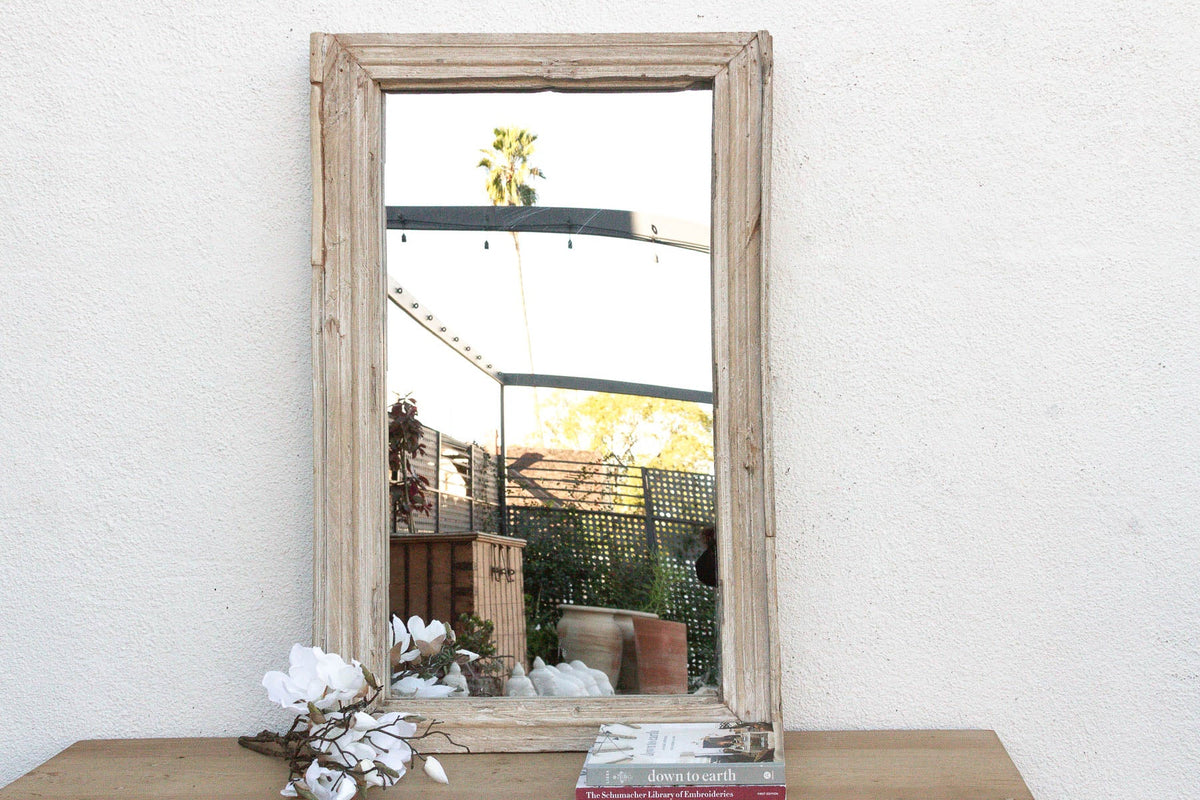 Robust Framed Architectural Salvage Teak Mirror