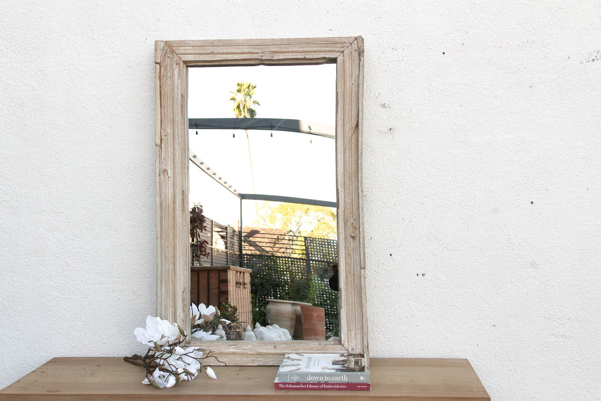 Robust Framed Architectural Salvage Teak Mirror