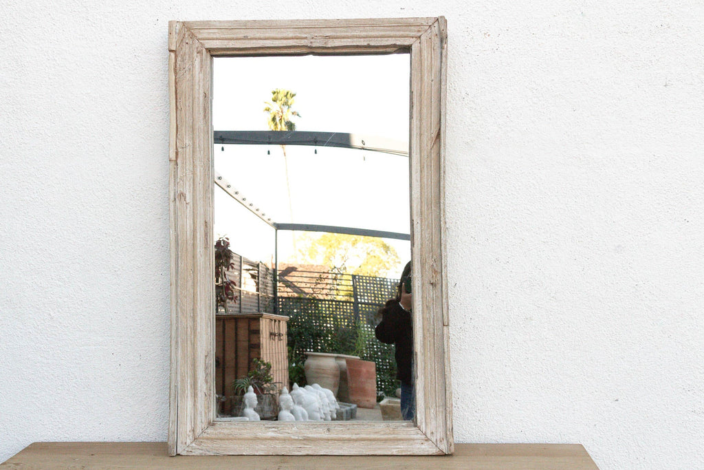 Robust Framed Architectural Salvage Teak Mirror