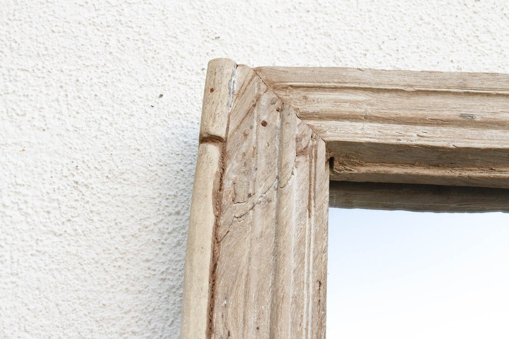 Robust Framed Architectural Salvage Teak Mirror