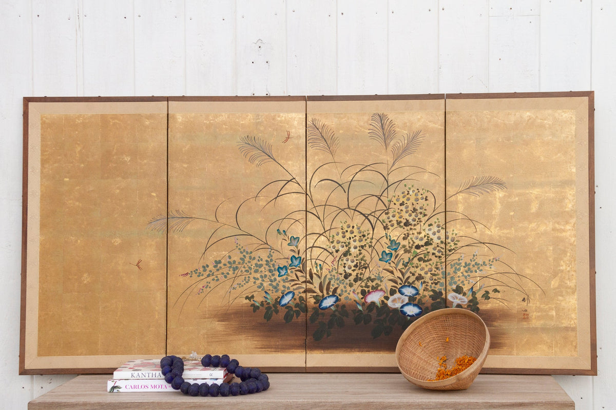 Golden Garden, Antique Japanese Screen