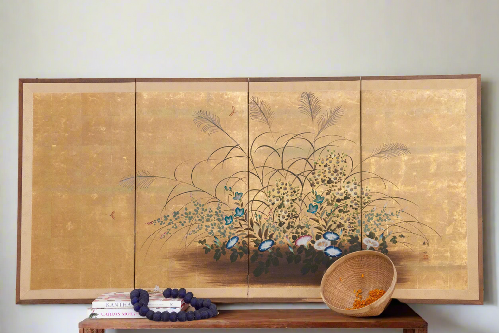 Golden Garden, Antique Japanese Screen