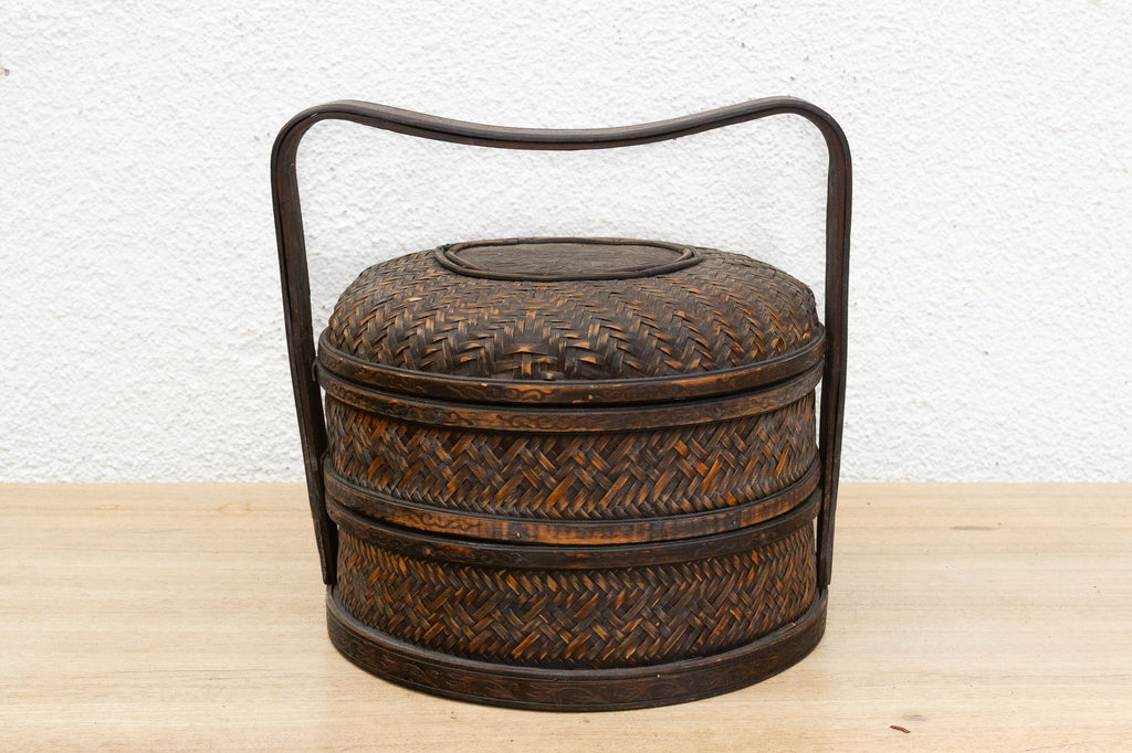 Rustic Antique Chinese Rattan Woven Basket