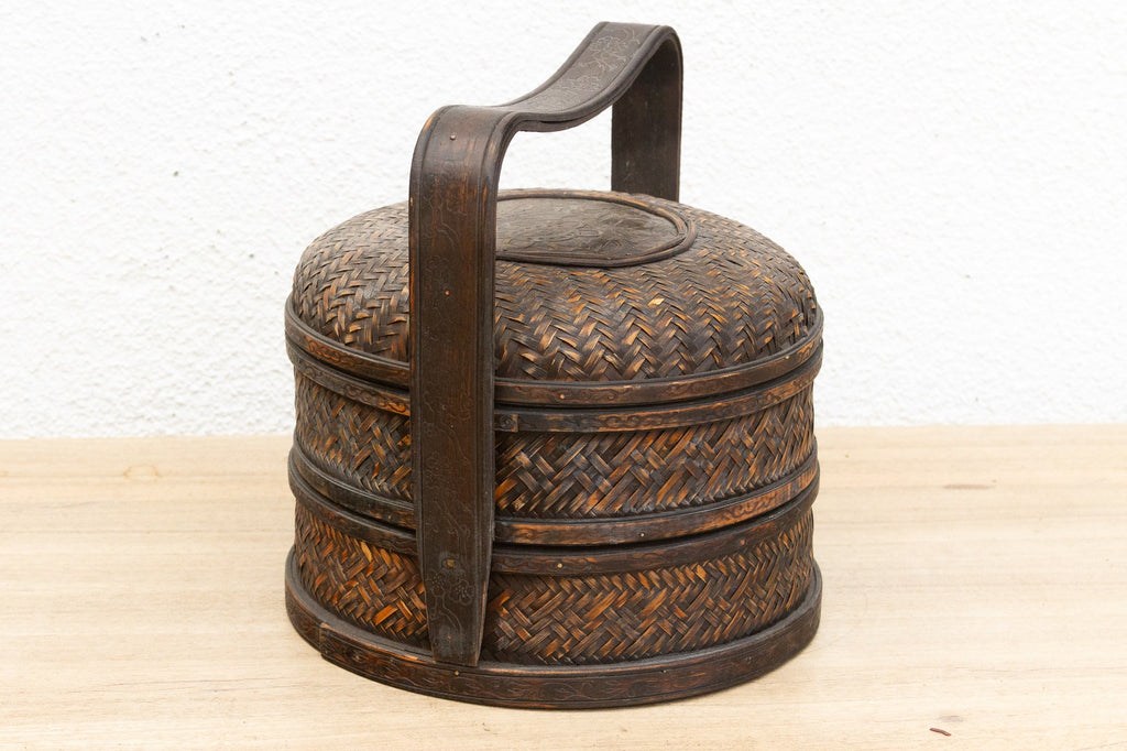 Rustic Antique Chinese Rattan Woven Basket
