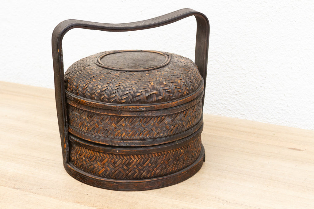 Rustic Antique Chinese Rattan Woven Basket