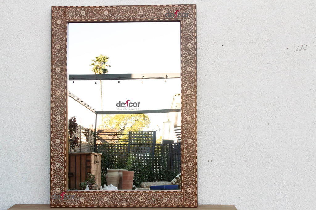 Grand Artisanal Floral Inlay Walnut Finish Mirror (Trade)