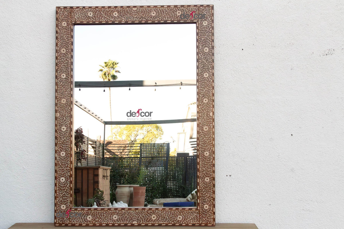 Grand Artisanal Floral Inlay Walnut Finish Mirror (Trade)