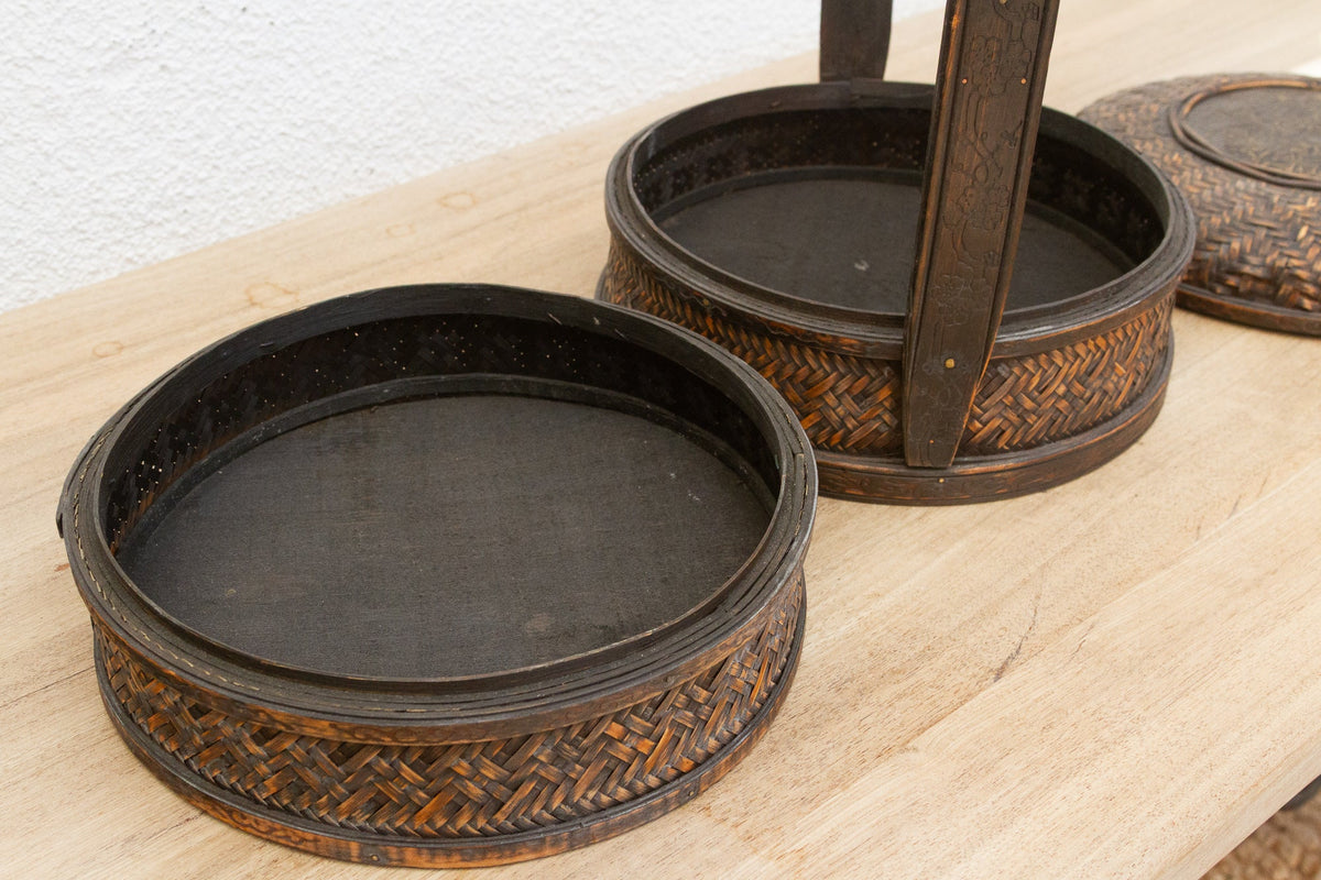 Rustic Antique Chinese Rattan Woven Basket