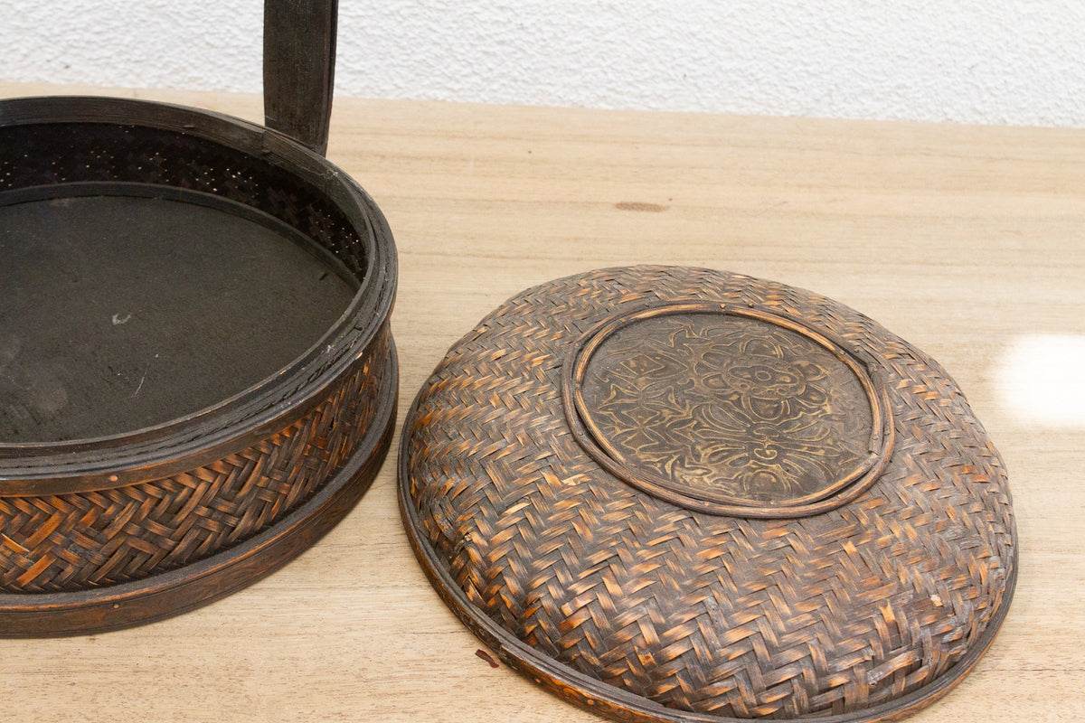 Rustic Antique Chinese Rattan Woven Basket