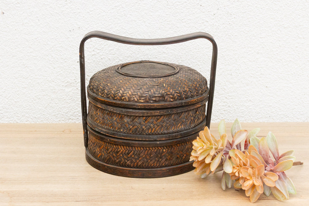 Rustic Antique Chinese Rattan Woven Basket