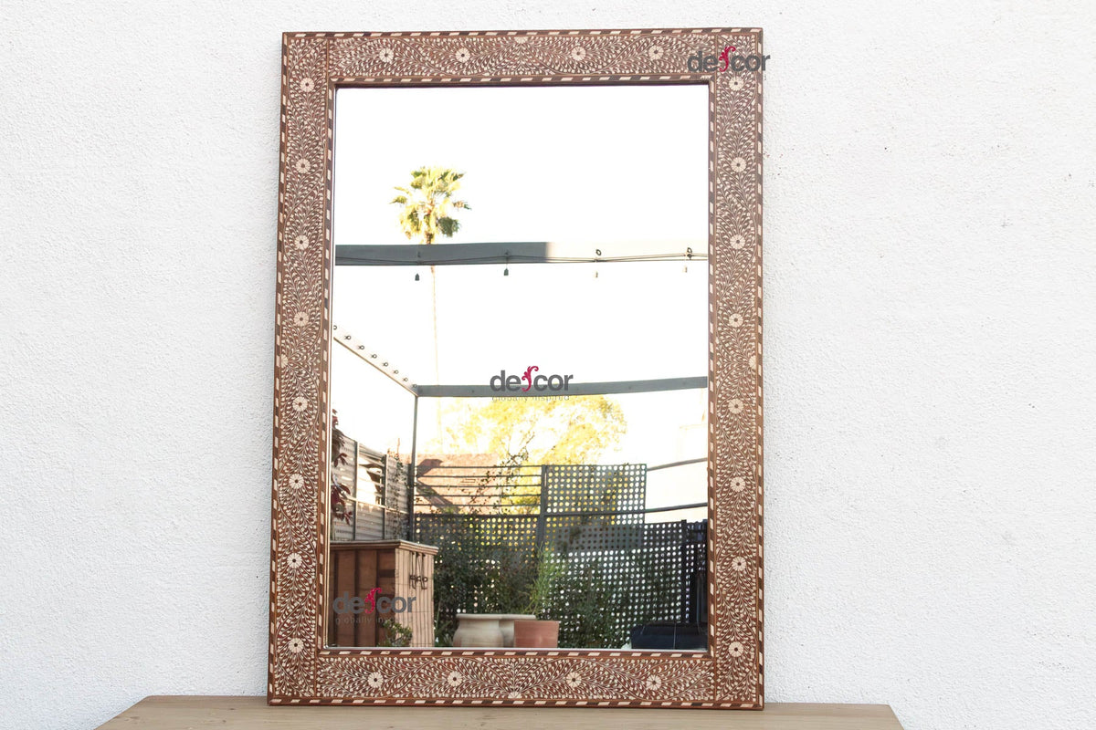 Grand Artisanal Floral Inlay Walnut Finish Mirror (Trade)