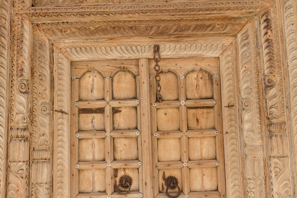 Massive Heavily Carved Antique Thar Desert Entrance Door