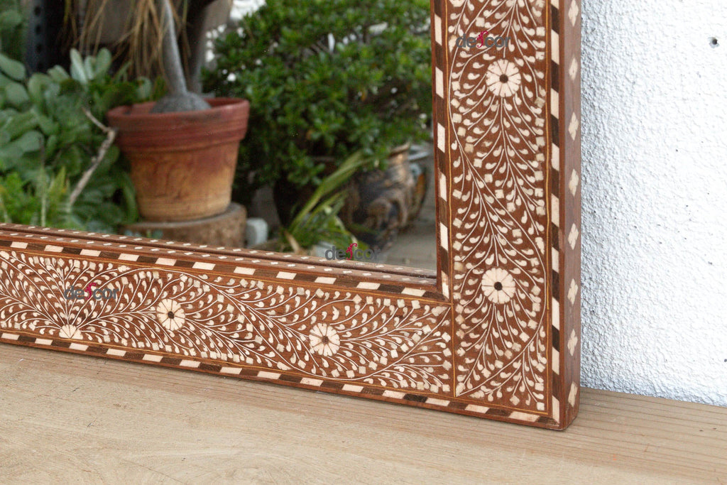 Grand Artisanal Floral Inlay Walnut Finish Mirror (Trade)