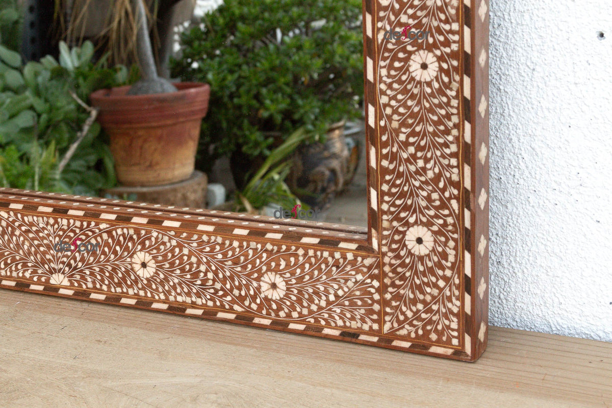 Grand Artisanal Floral Inlay Walnut Finish Mirror (Trade)