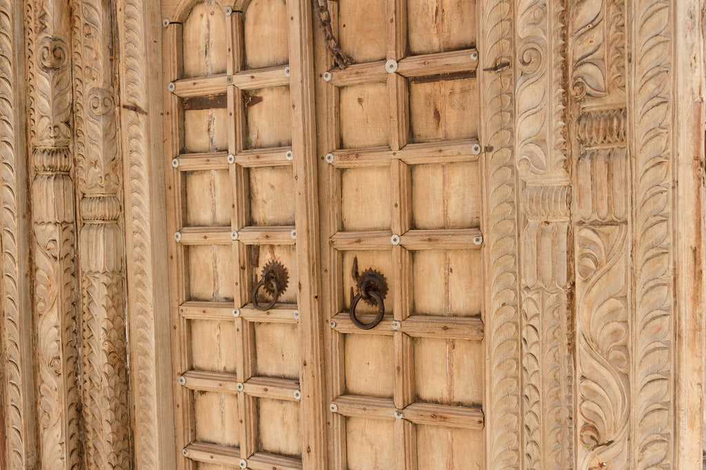Massive Heavily Carved Antique Thar Desert Entrance Door