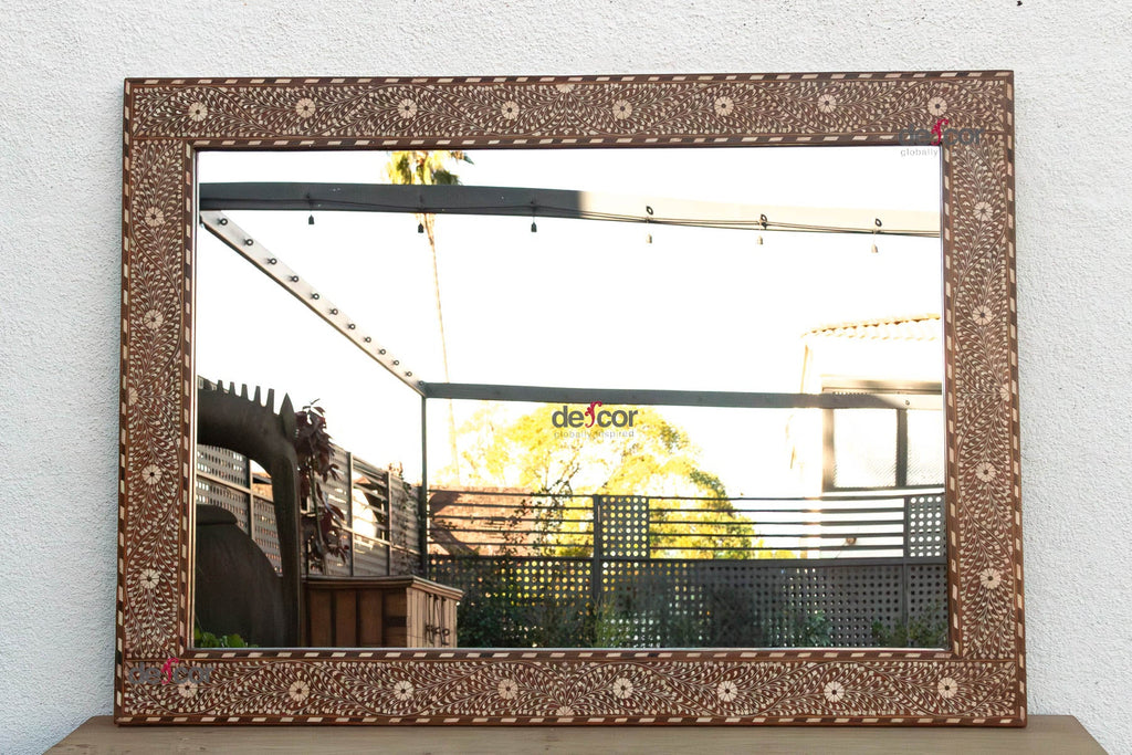 Grand Artisanal Floral Inlay Walnut Finish Mirror (Trade)