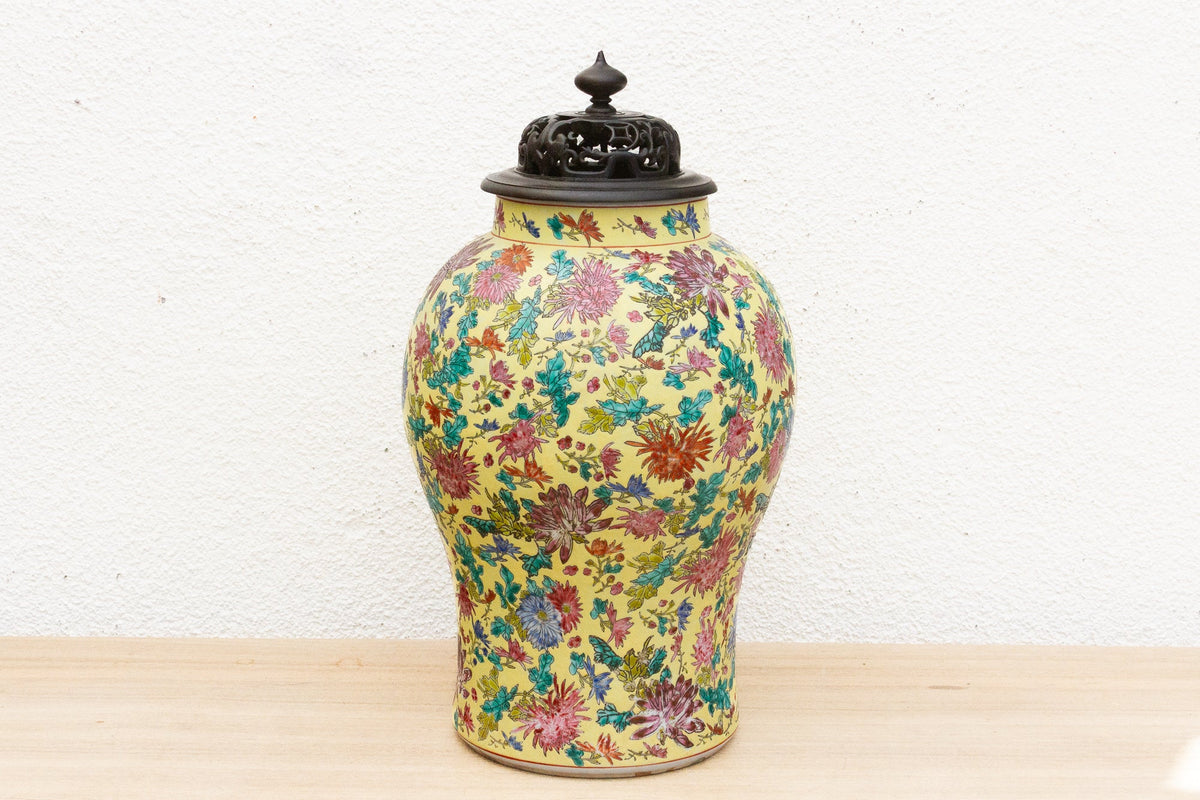 Vibrant Hand-Painted Floral Famille Rose Porcelain Vase