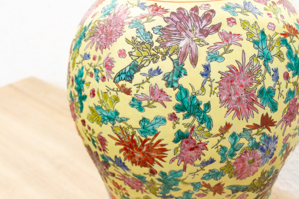 Vibrant Hand-Painted Floral Famille Rose Porcelain Vase