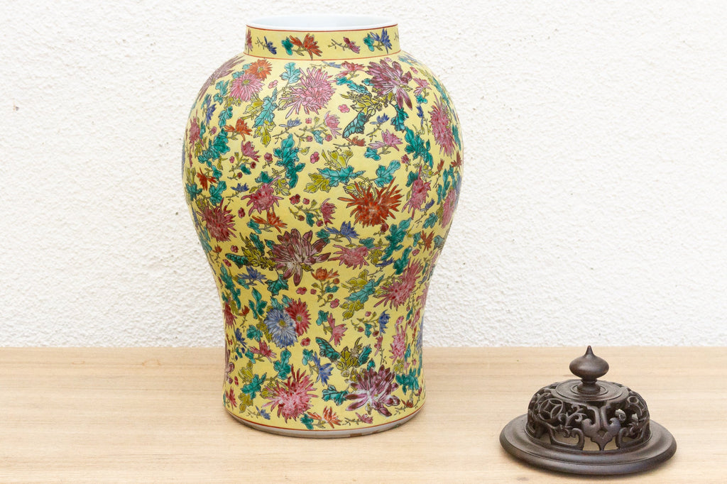 Vibrant Hand-Painted Floral Famille Rose Porcelain Vase