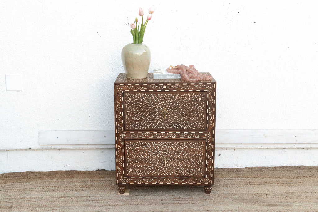 Dark Walnut Finish Finely Inlay Small Dresser (Trade)