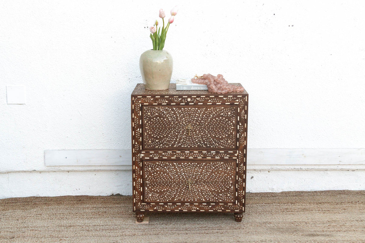 Dark Walnut Finish Finely Inlay Small Dresser (Trade)