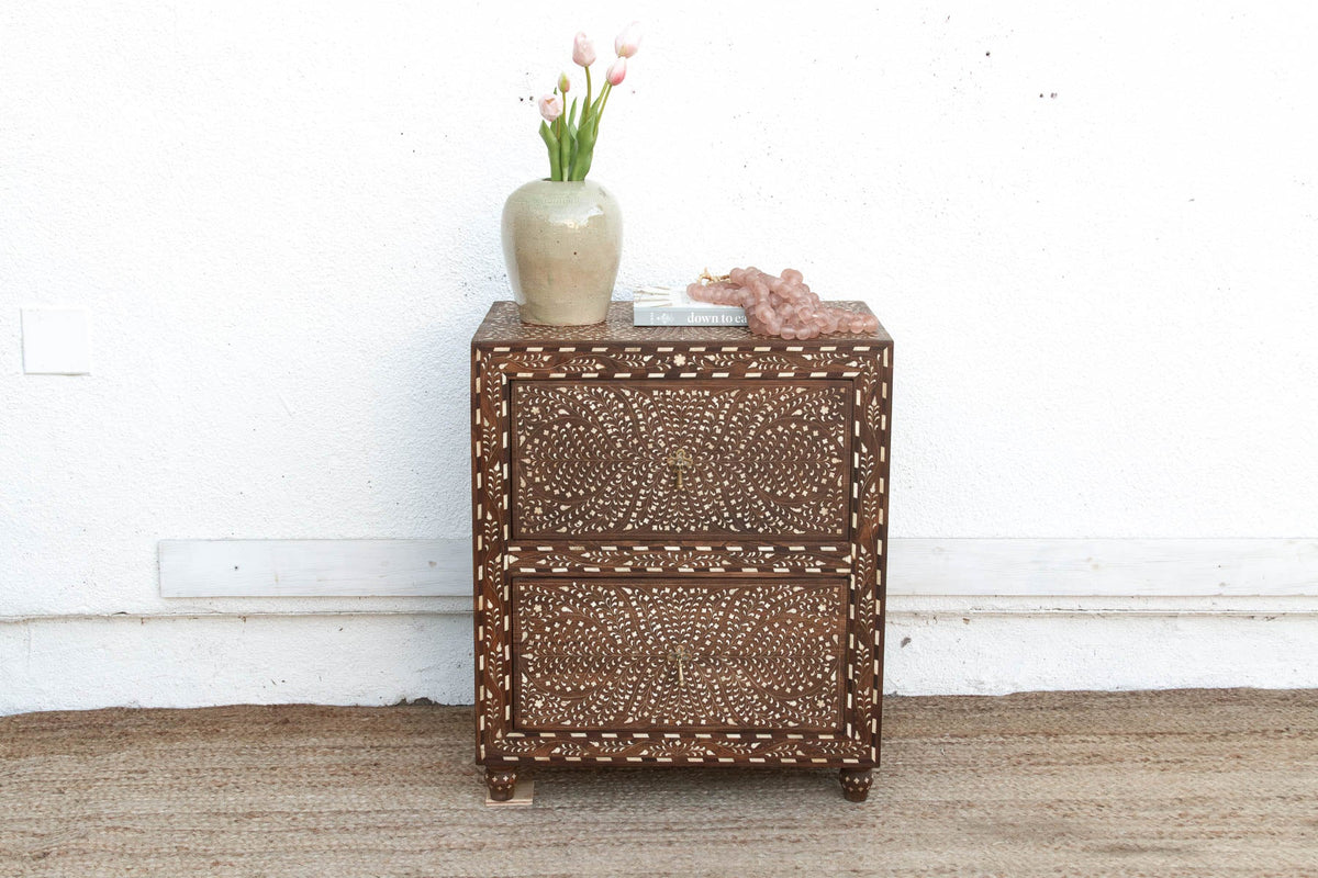 Dark Walnut Finish Finely Inlay Small Dresser
