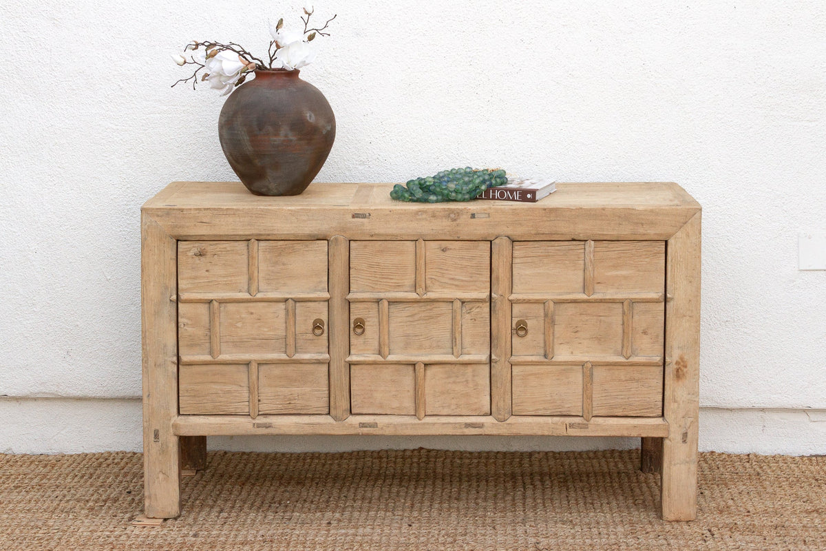 Rustic Bleached Wood 3-Door Grain Cabinet