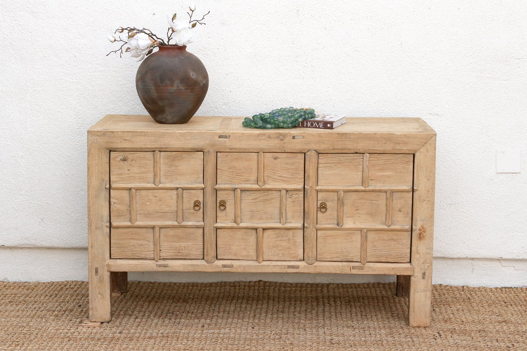 Rustic Bleached Wood 3-Door Grain Cabinet