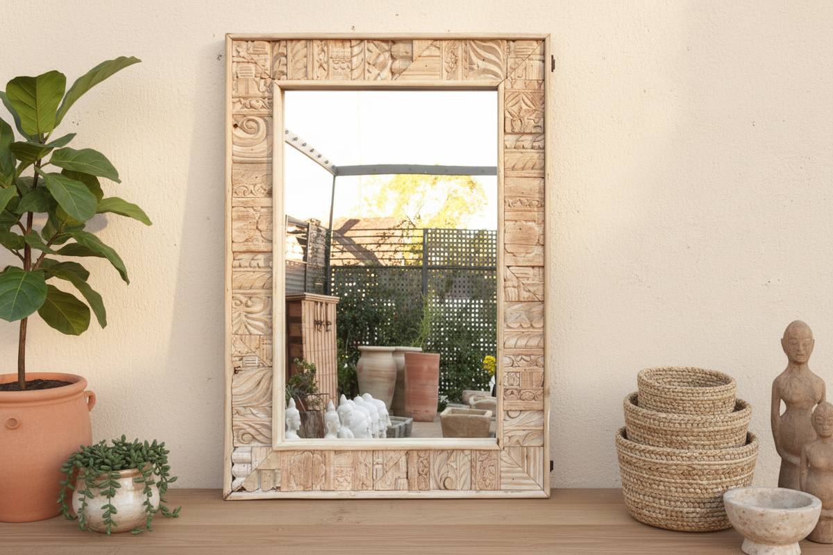 Rustic Bohemian Bleached Wood Mirror