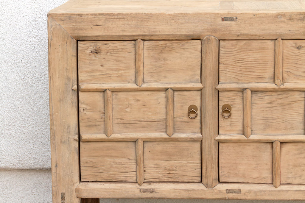 Rustic Bleached Wood 3-Door Grain Cabinet