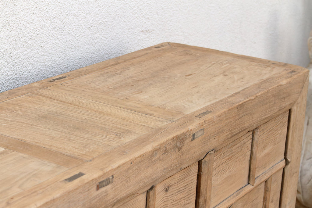 Rustic Bleached Wood 3-Door Grain Cabinet