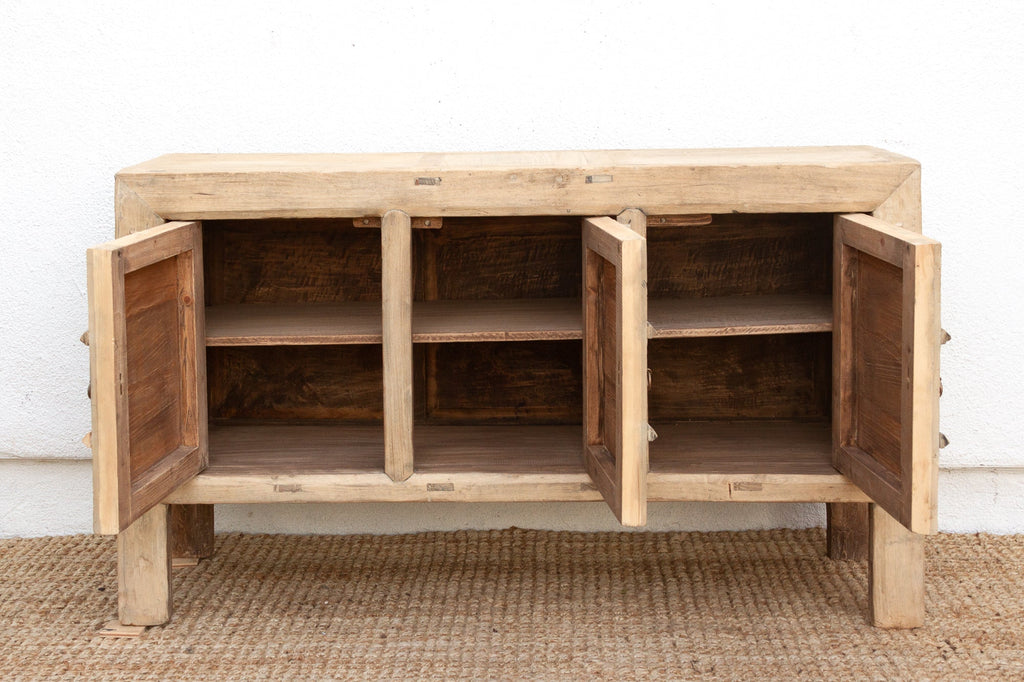 Rustic Bleached Wood 3-Door Grain Cabinet