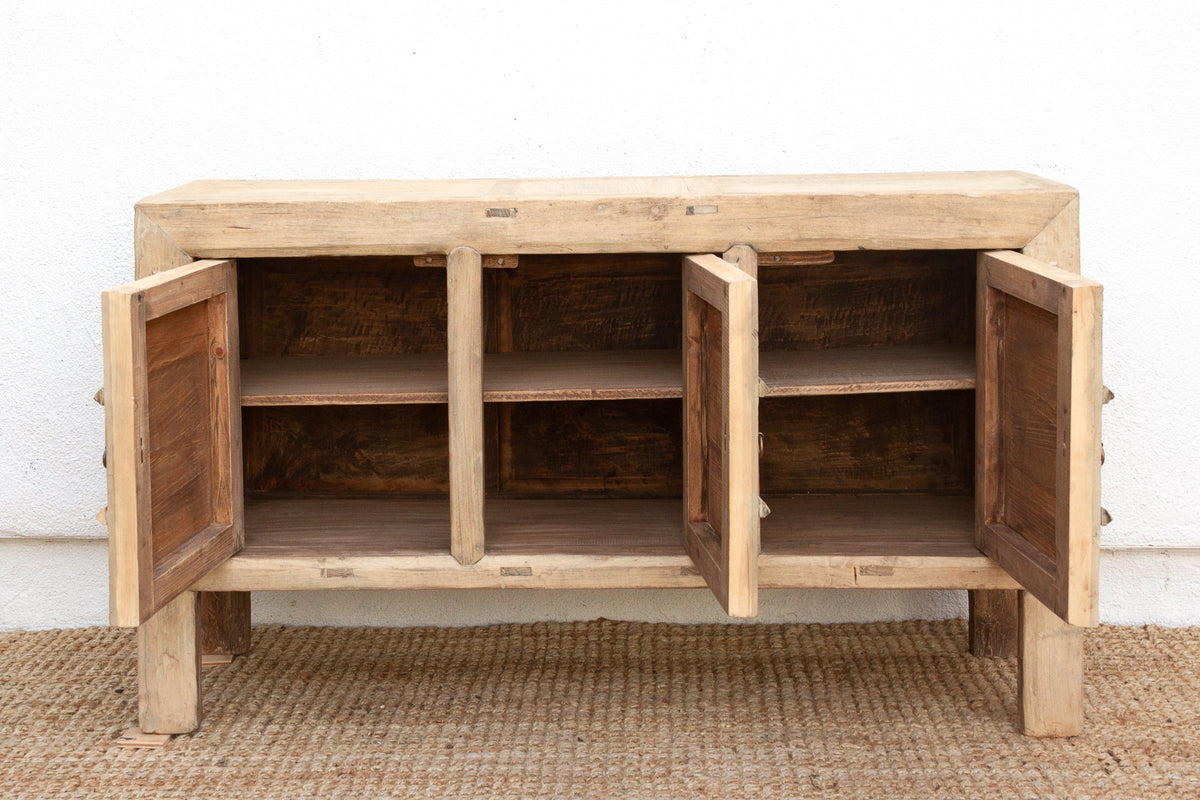 Rustic Bleached Wood 3-Door Grain Cabinet