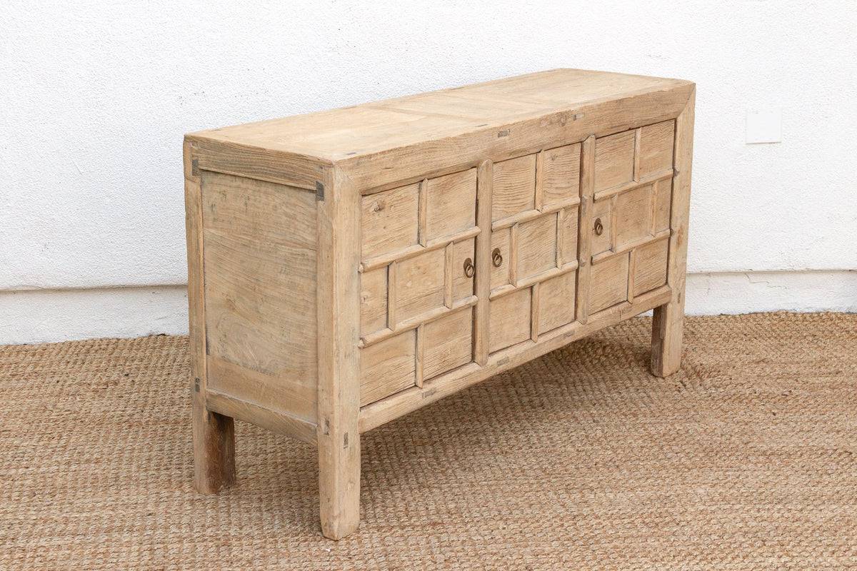 Rustic Bleached Wood 3-Door Grain Cabinet
