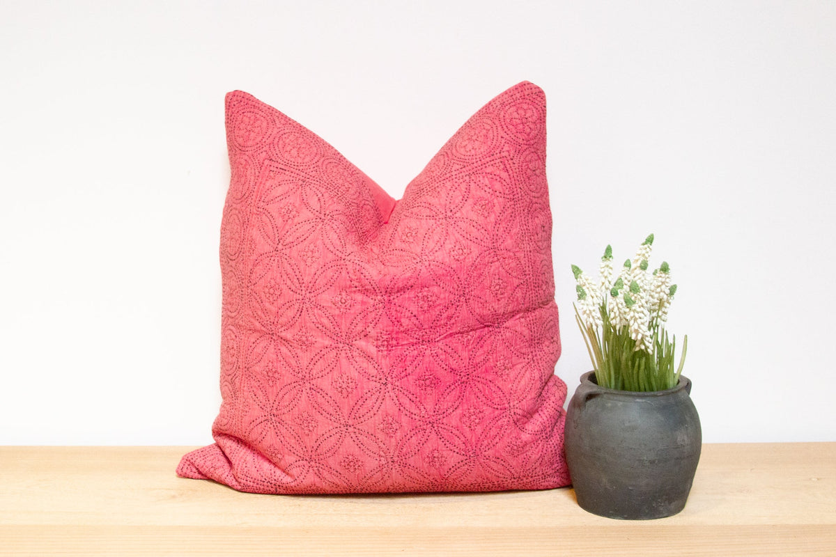 Cherry Blossom Hand-Stitched Pillow Cover
