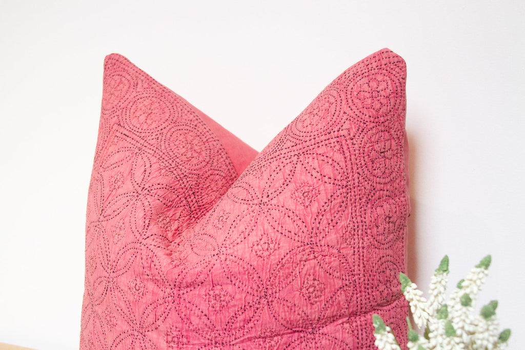 Cherry Blossom Hand-Stitched Pillow Cover