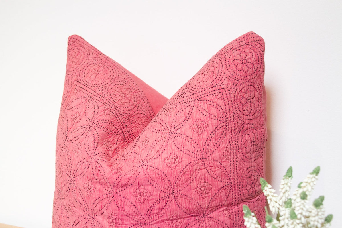 Cherry Blossom Hand-Stitched Pillow Cover