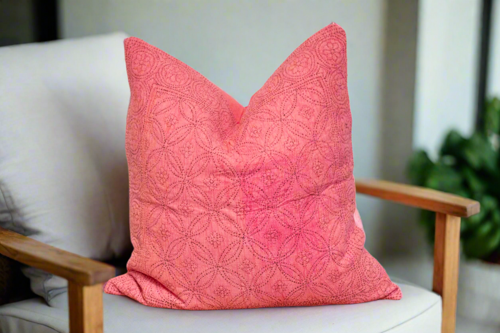 Cherry Blossom Hand-Stitched Pillow Cover