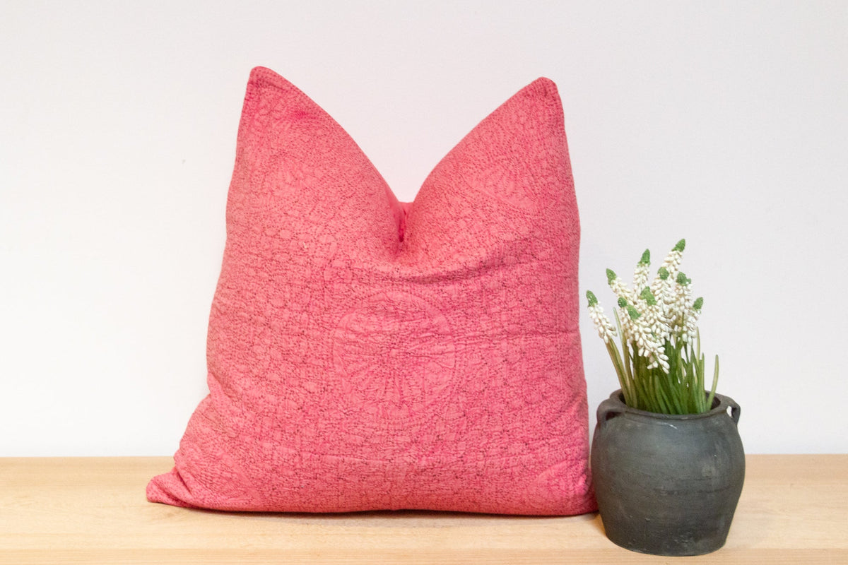 Candy Pink Hand-Stitched Pillow Cover