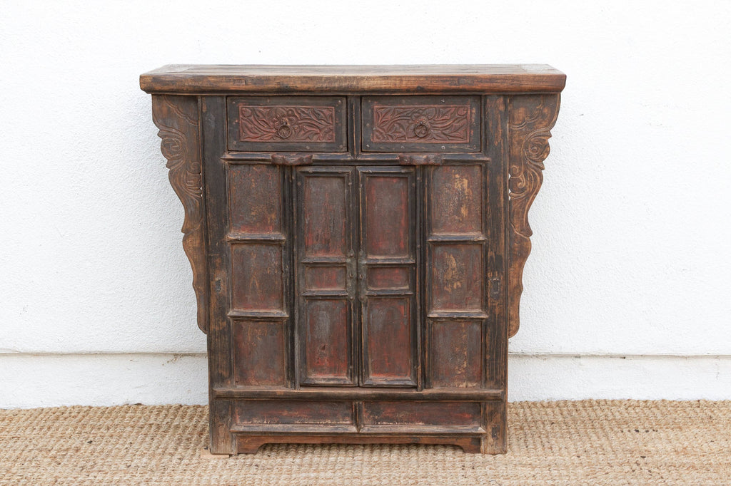 Antique Pagoda Elm Cabinet w/Original Painted Finish