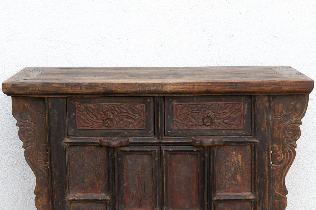 Antique Pagoda Elm Cabinet w/Original Painted Finish