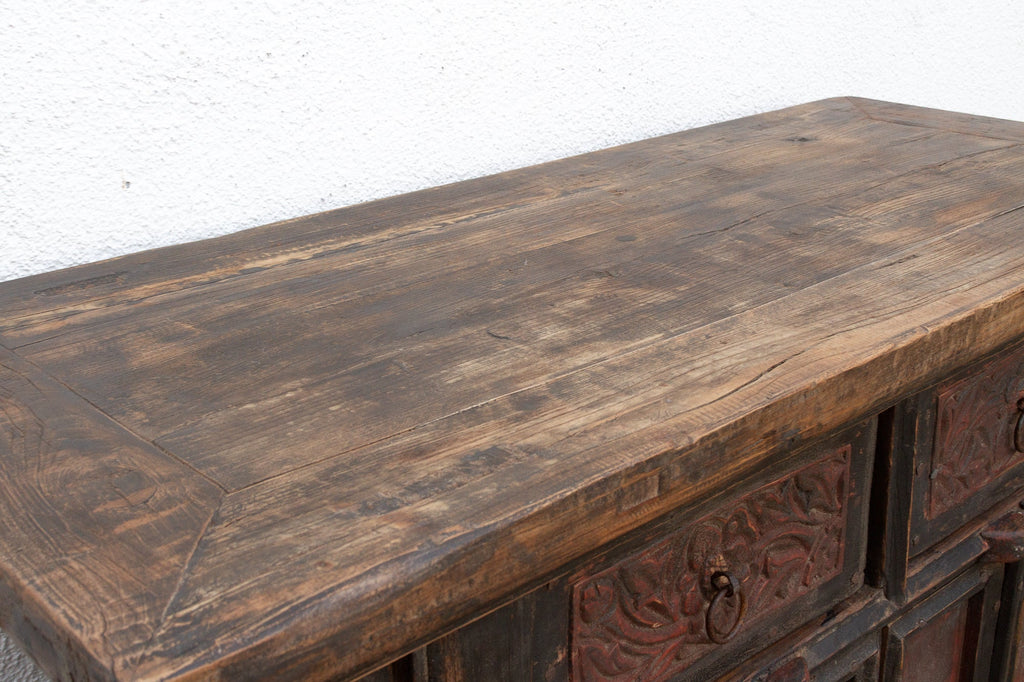 Antique Pagoda Elm Cabinet w/Original Painted Finish