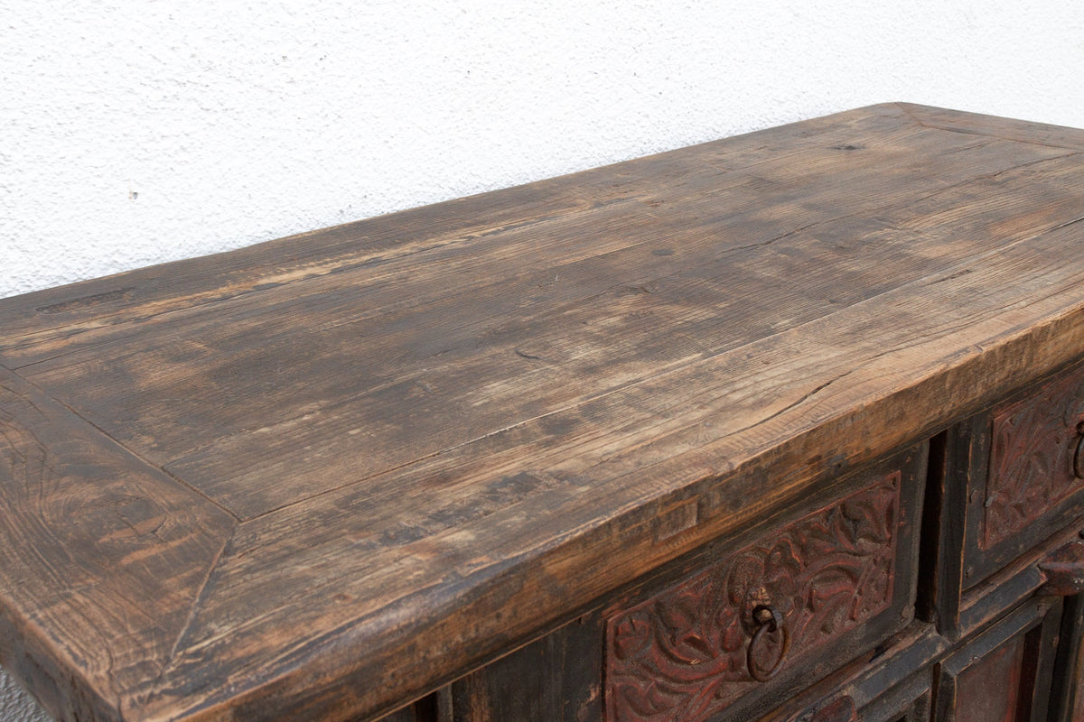 Antique Pagoda Elm Cabinet w/Original Painted Finish