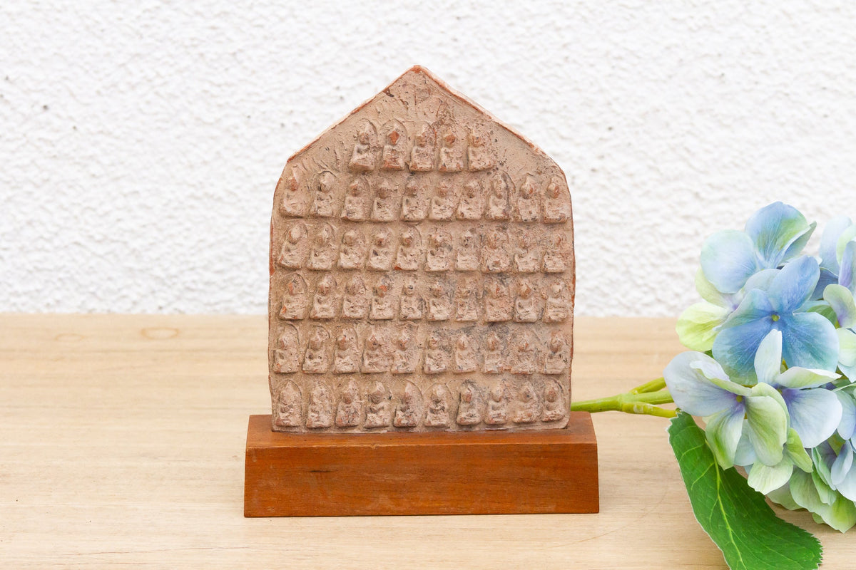 Terracotta Buddhist Votive Tablet on Custom Stand