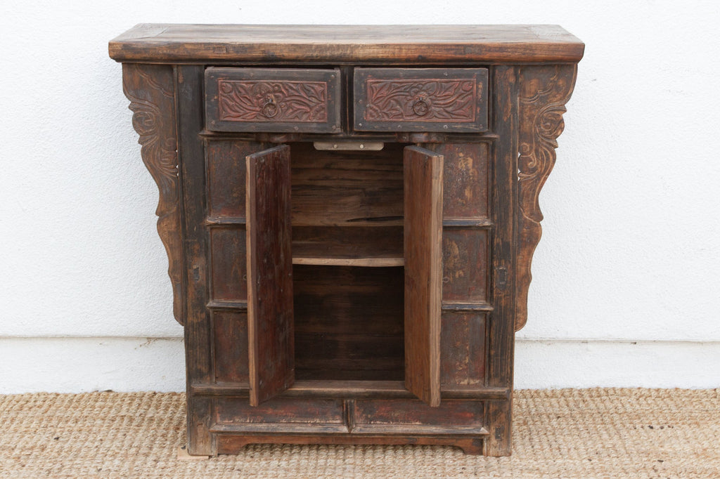 Antique Pagoda Elm Cabinet w/Original Painted Finish