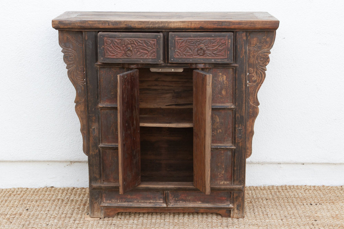 Antique Pagoda Elm Cabinet w/Original Painted Finish